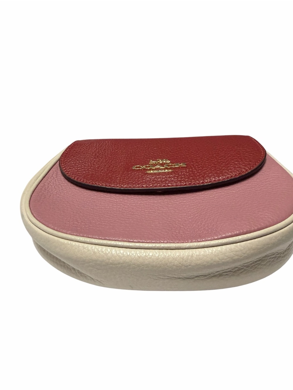 COACH Pebbled Leather Colorblock Crossbody Bag in Red/Pink/Cream missing strap - Picture 6 of 9